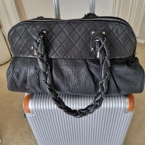 CHANEL Y2K Vintage Black Quilted Leather Bowling Bag